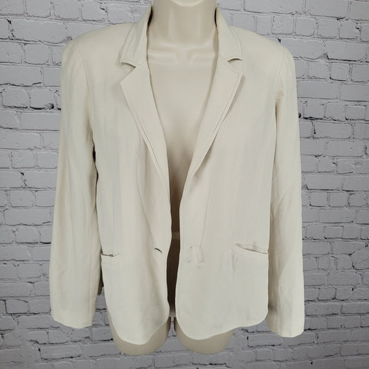Eileen Fisher Beige 100% Silk Lightweight Notch Blazer Suit Jacket Size PP