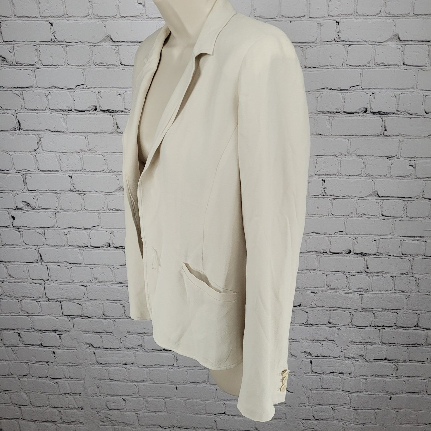 Eileen Fisher Beige 100% Silk Lightweight Notch Blazer Suit Jacket Size PP