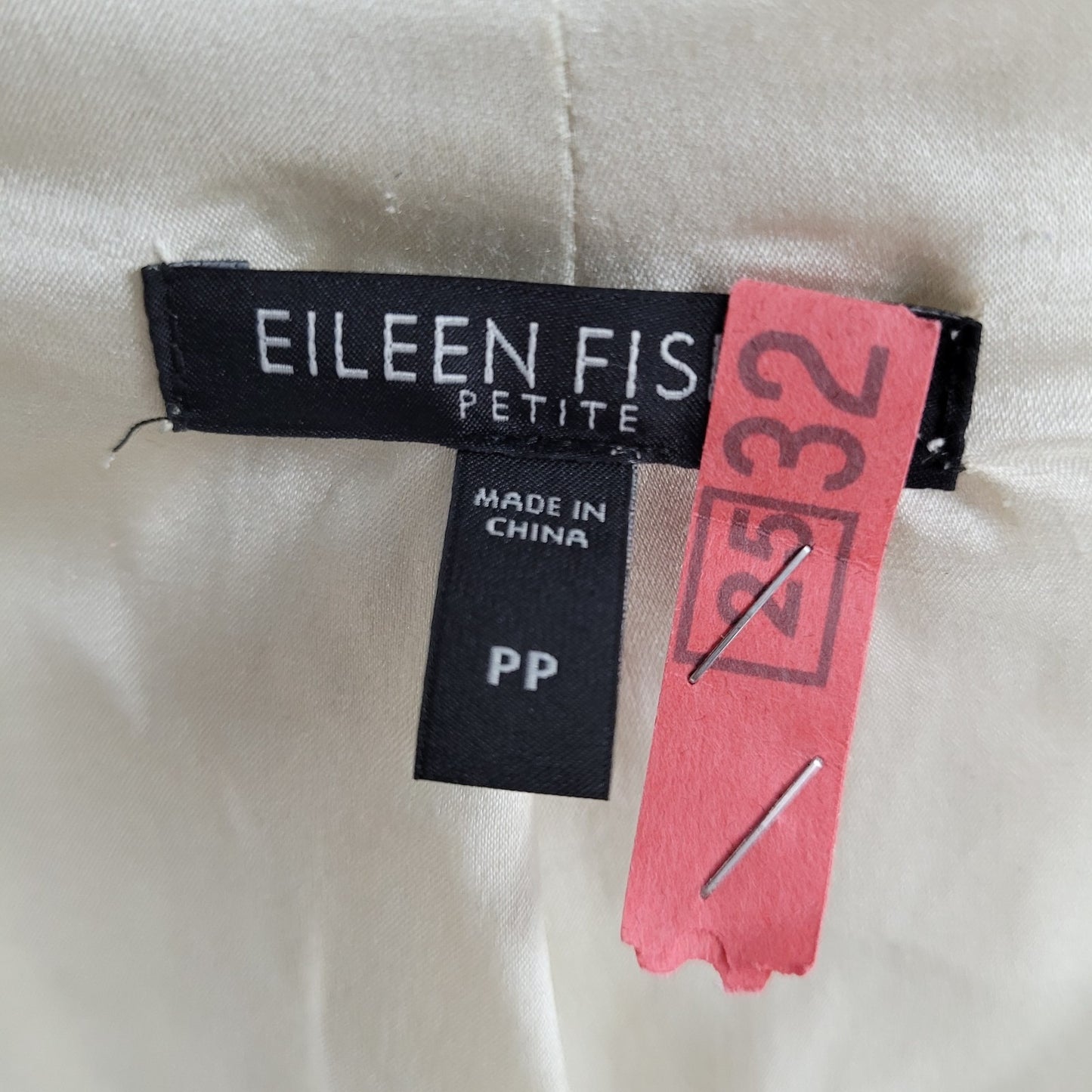 Eileen Fisher Beige 100% Silk Lightweight Notch Blazer Suit Jacket Size PP