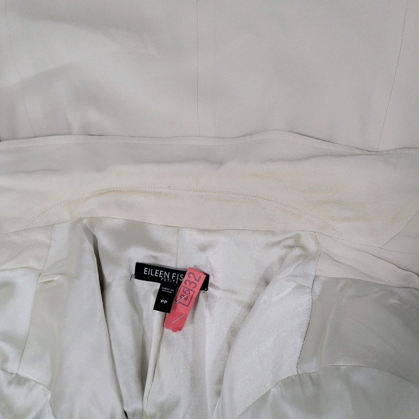 Eileen Fisher Beige 100% Silk Lightweight Notch Blazer Suit Jacket Size PP