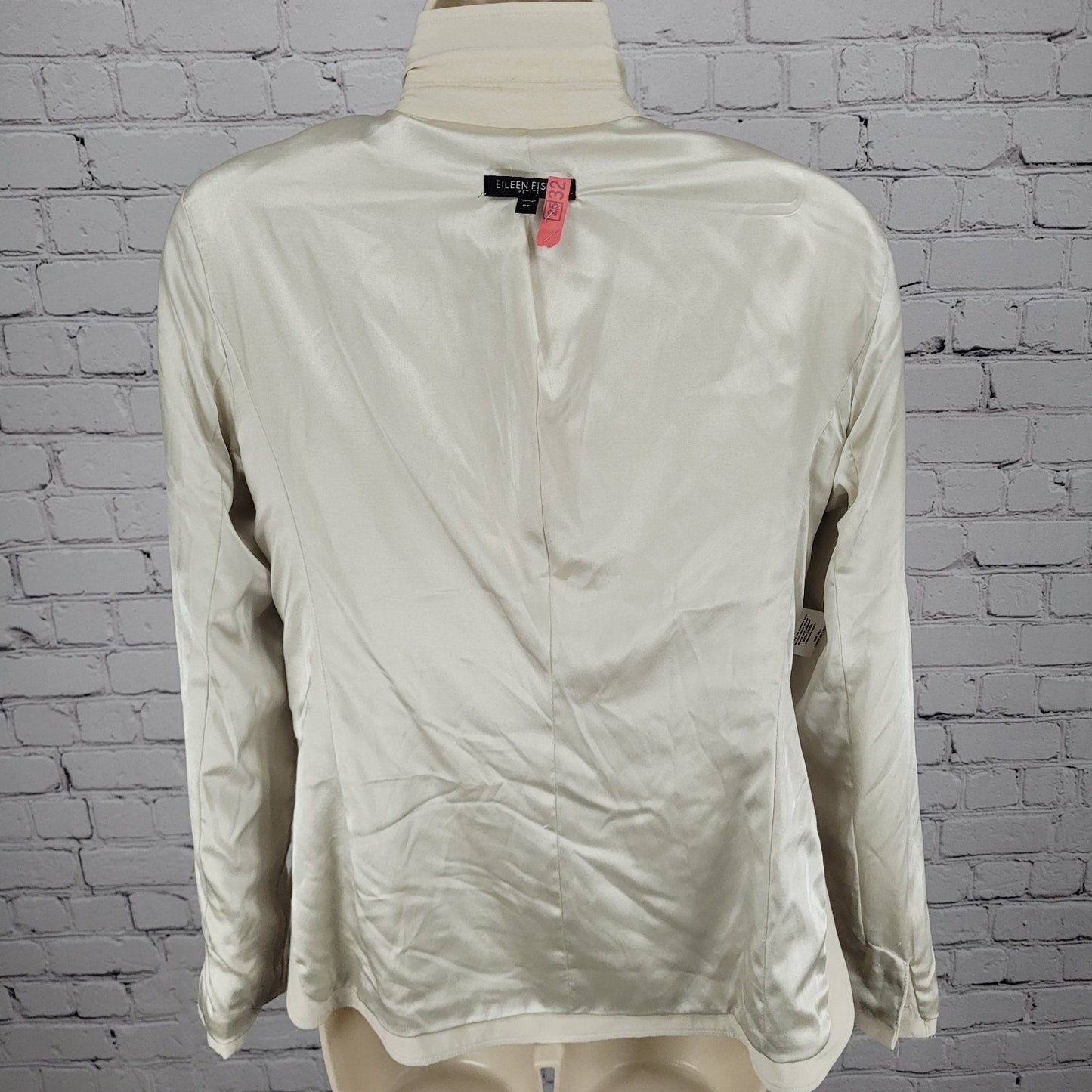 Eileen Fisher Beige 100% Silk Lightweight Notch Blazer Suit Jacket Size PP