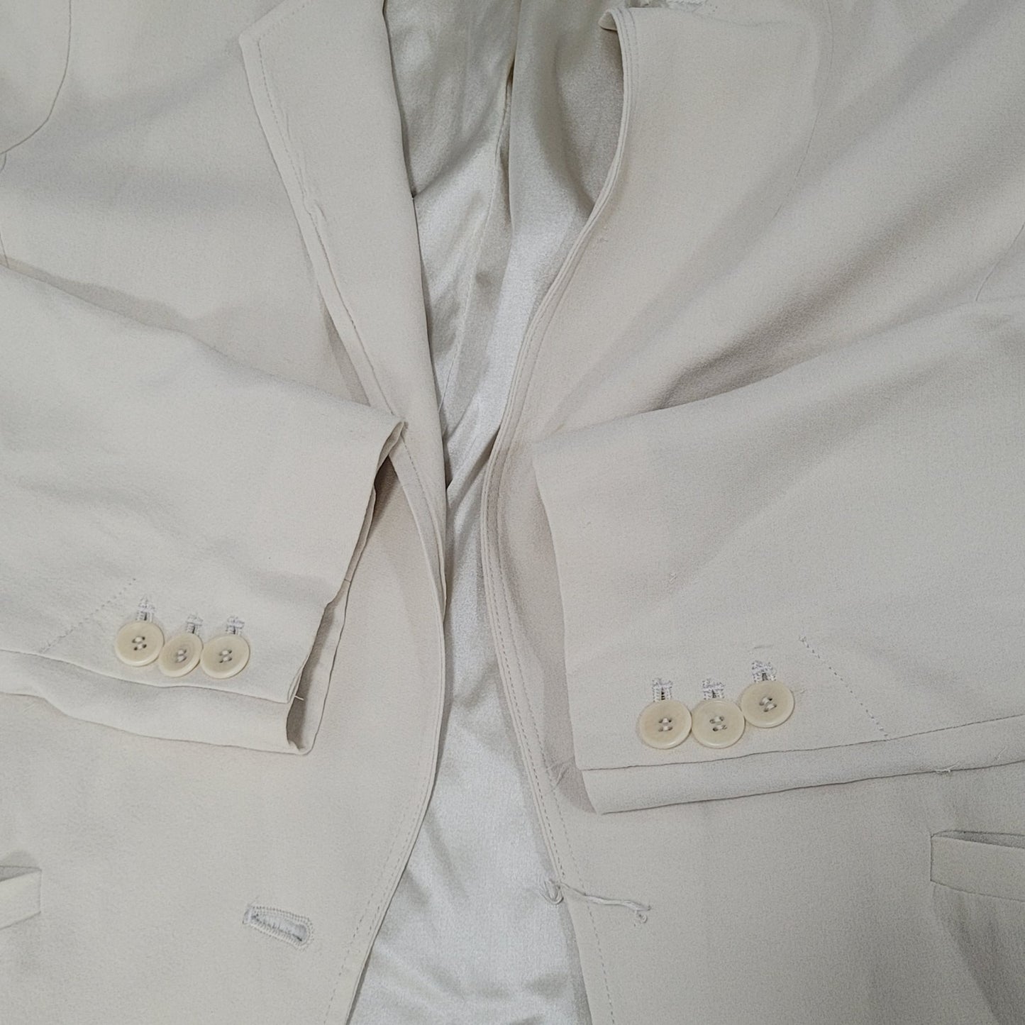 Eileen Fisher Beige 100% Silk Lightweight Notch Blazer Suit Jacket Size PP