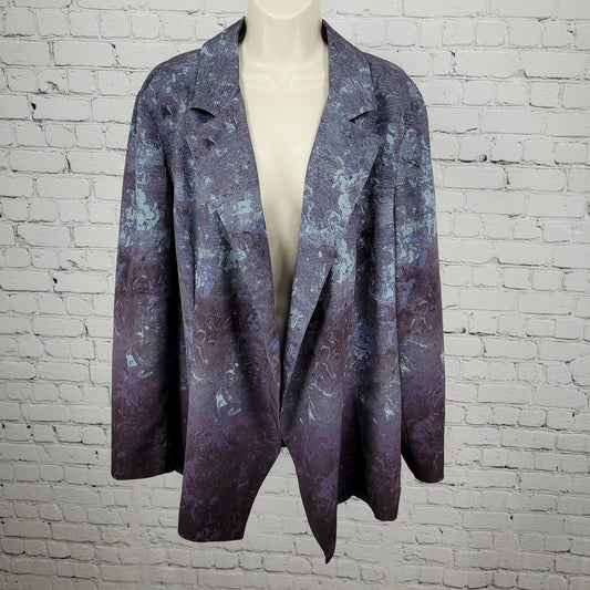 Coldwater Creek Blue & Purple Lightweight Open Notch Blazer Jacket Size 20
