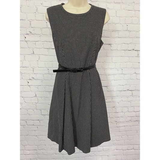 Classiques Entier Black and White Checkered Belted A-Line Dress Pockets Size 12