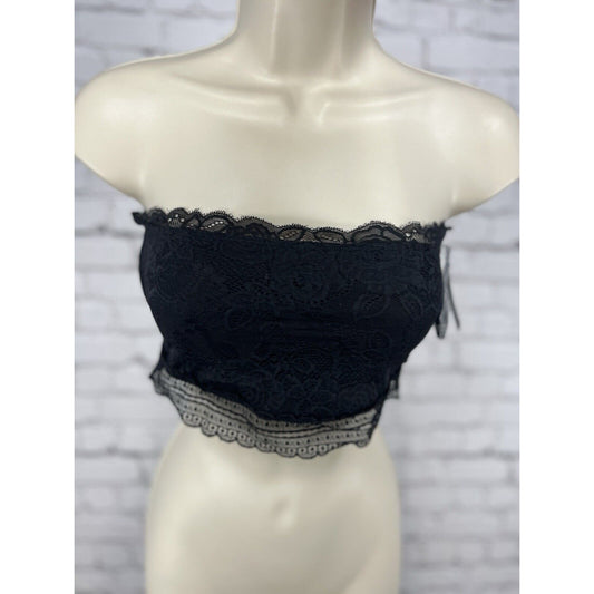 Free Press Black Lace Lined Bandeau Bralette Lingerie Sheer Back Tube Top Size S