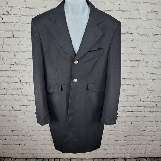 Circle S Dallas Texas Black Wool Blend Show Coat Metal Button Long Blazer 40R