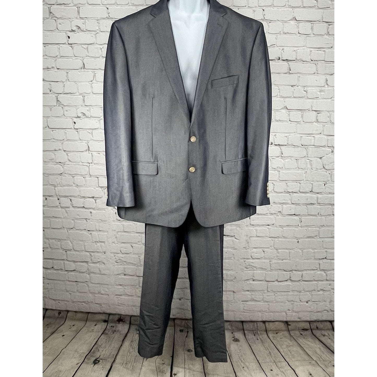 Ralph Lauren Blue Sheen 2 Button Blazer Tapered Pant Suit Set Size 48R (44x30)