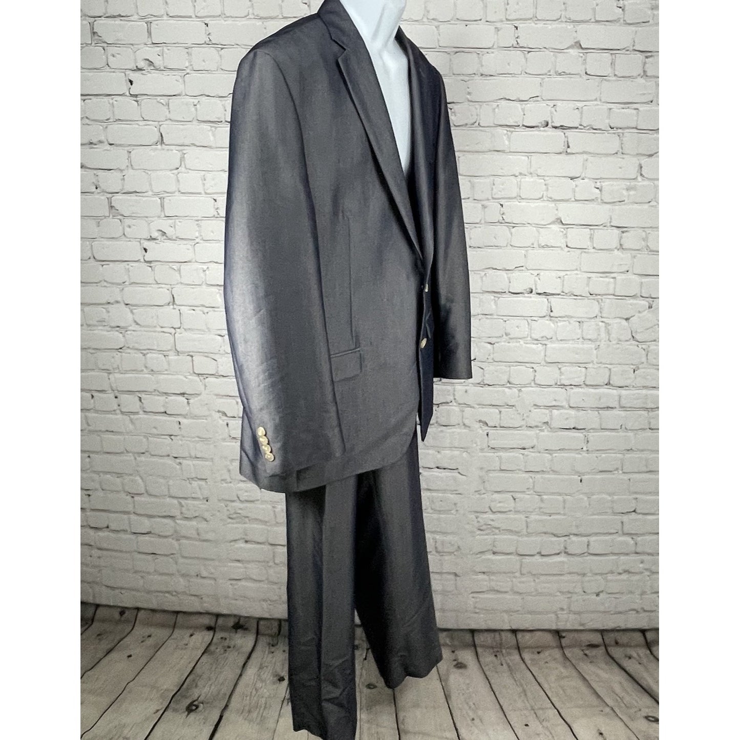 Ralph Lauren Blue Sheen 2 Button Blazer Tapered Pant Suit Set Size 48R (44x30)