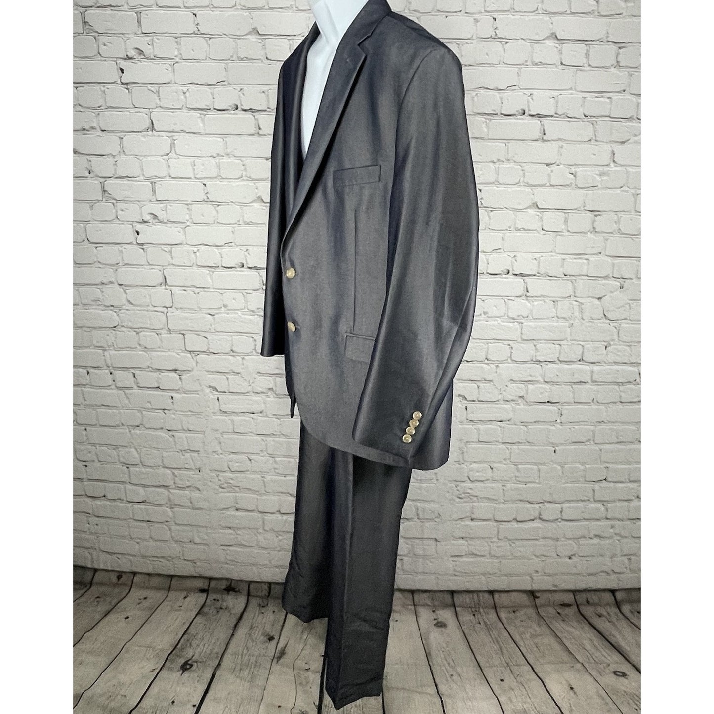 Ralph Lauren Blue Sheen 2 Button Blazer Tapered Pant Suit Set Size 48R (44x30)