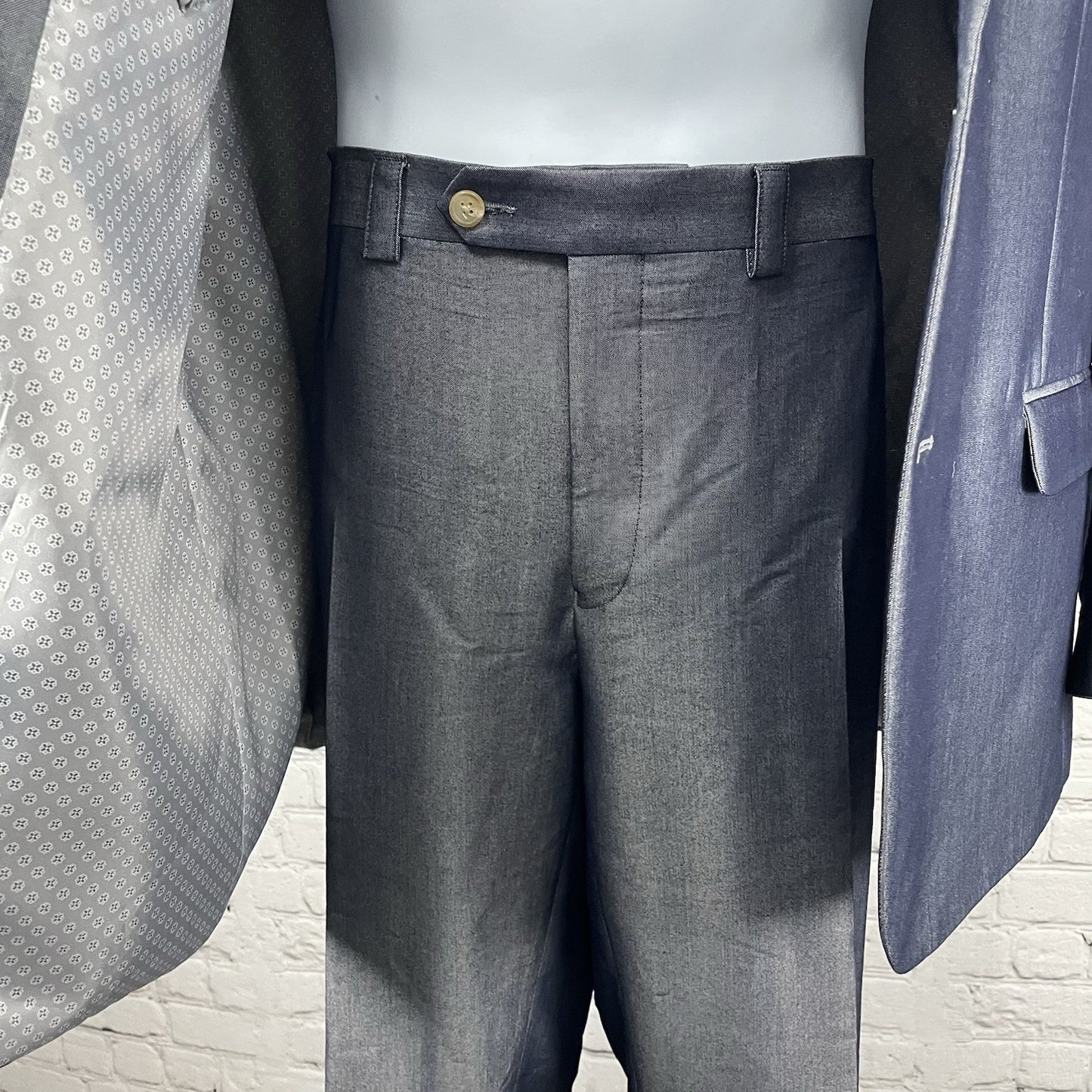 Ralph Lauren Blue Sheen 2 Button Blazer Tapered Pant Suit Set Size 48R (44x30)