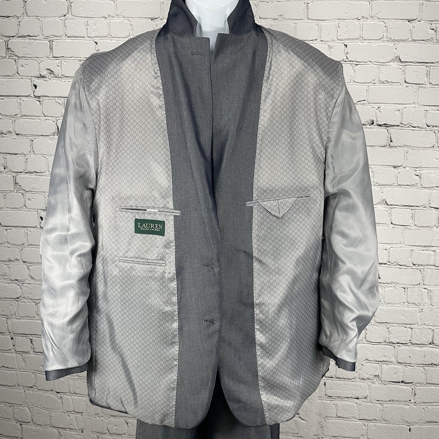 Ralph Lauren Blue Sheen 2 Button Blazer Tapered Pant Suit Set Size 48R (44x30)