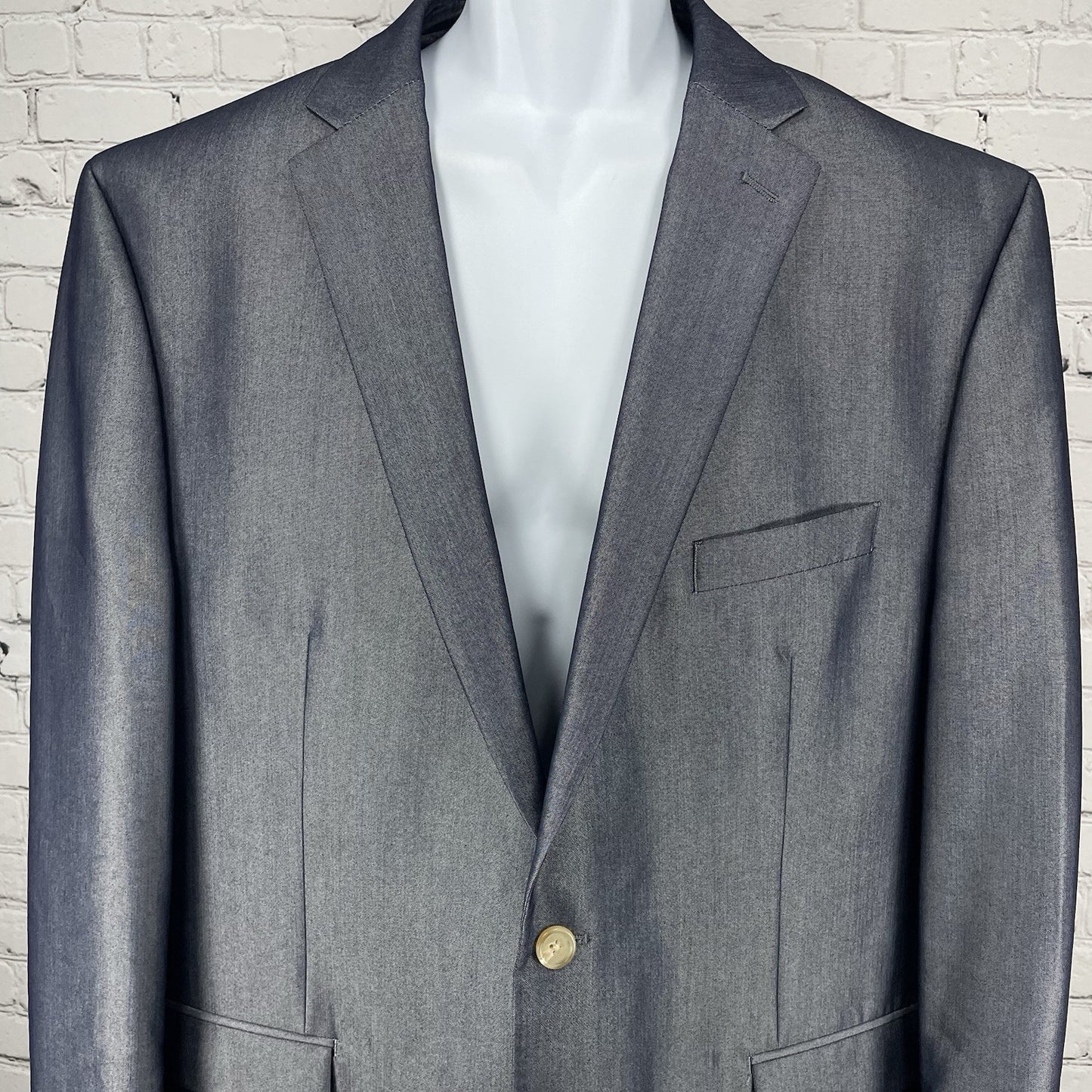 Ralph Lauren Blue Sheen 2 Button Blazer Tapered Pant Suit Set Size 48R (44x30)