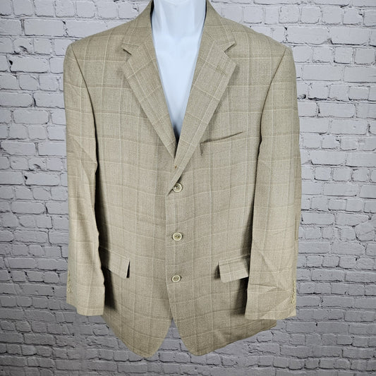 Stafford Beige Silk Wool Executive 3 Button Ventless Notch Blazer Sport Coat 42R
