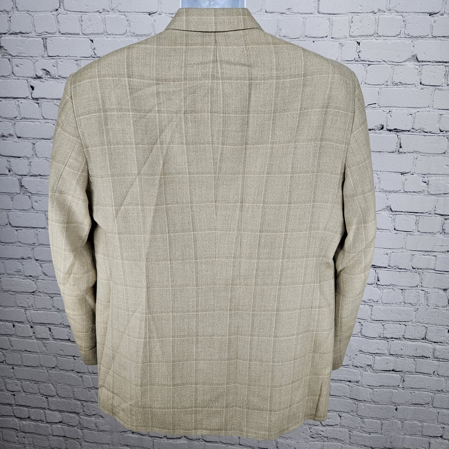 Stafford Beige Silk Wool Executive 3 Button Ventless Notch Blazer Sport Coat 42R