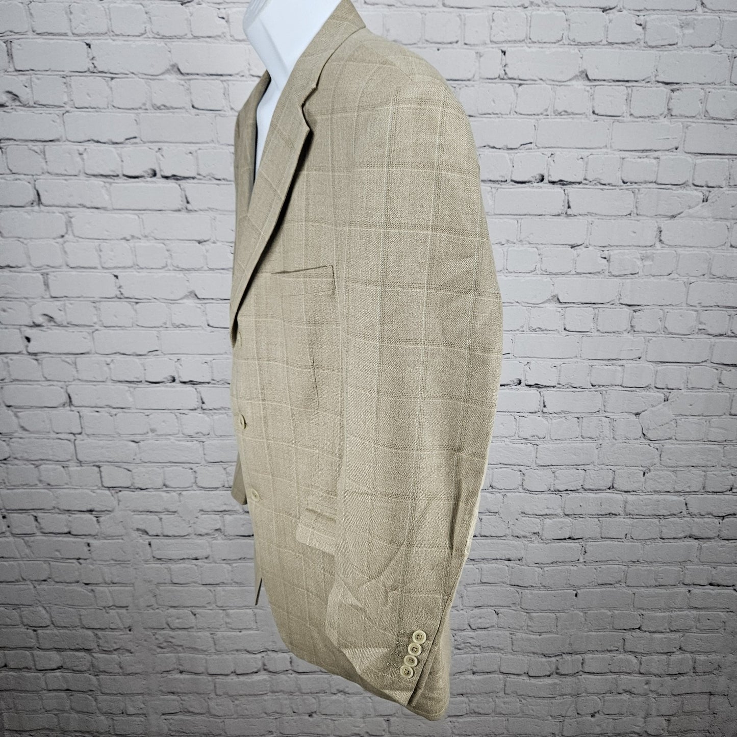 Stafford Beige Silk Wool Executive 3 Button Ventless Notch Blazer Sport Coat 42R