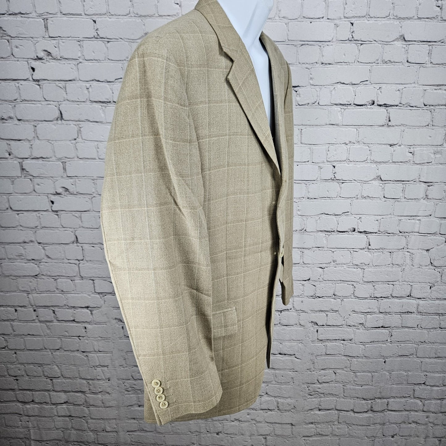 Stafford Beige Silk Wool Executive 3 Button Ventless Notch Blazer Sport Coat 42R