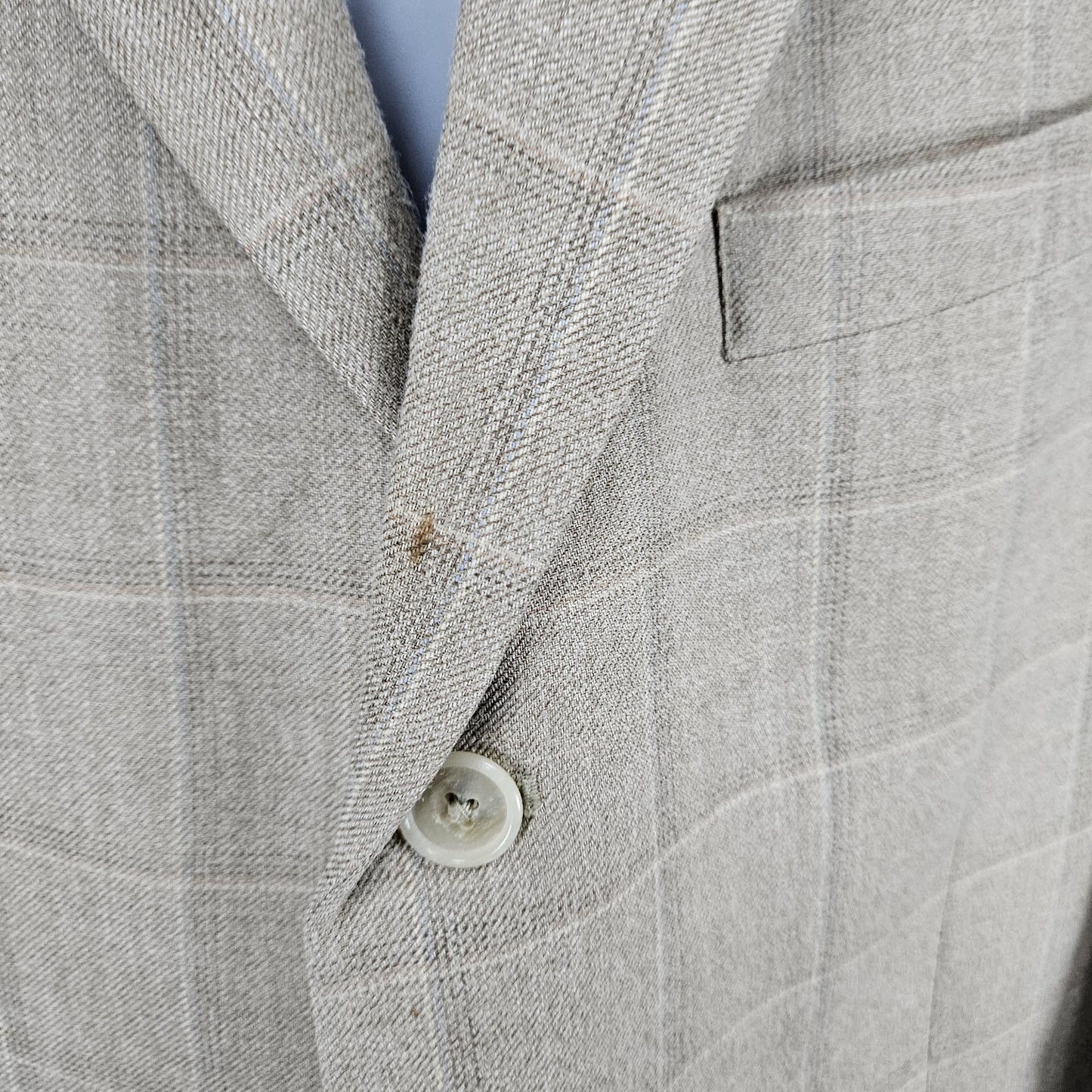 Stafford Beige Silk Wool Executive 3 Button Ventless Notch Blazer Sport Coat 42R