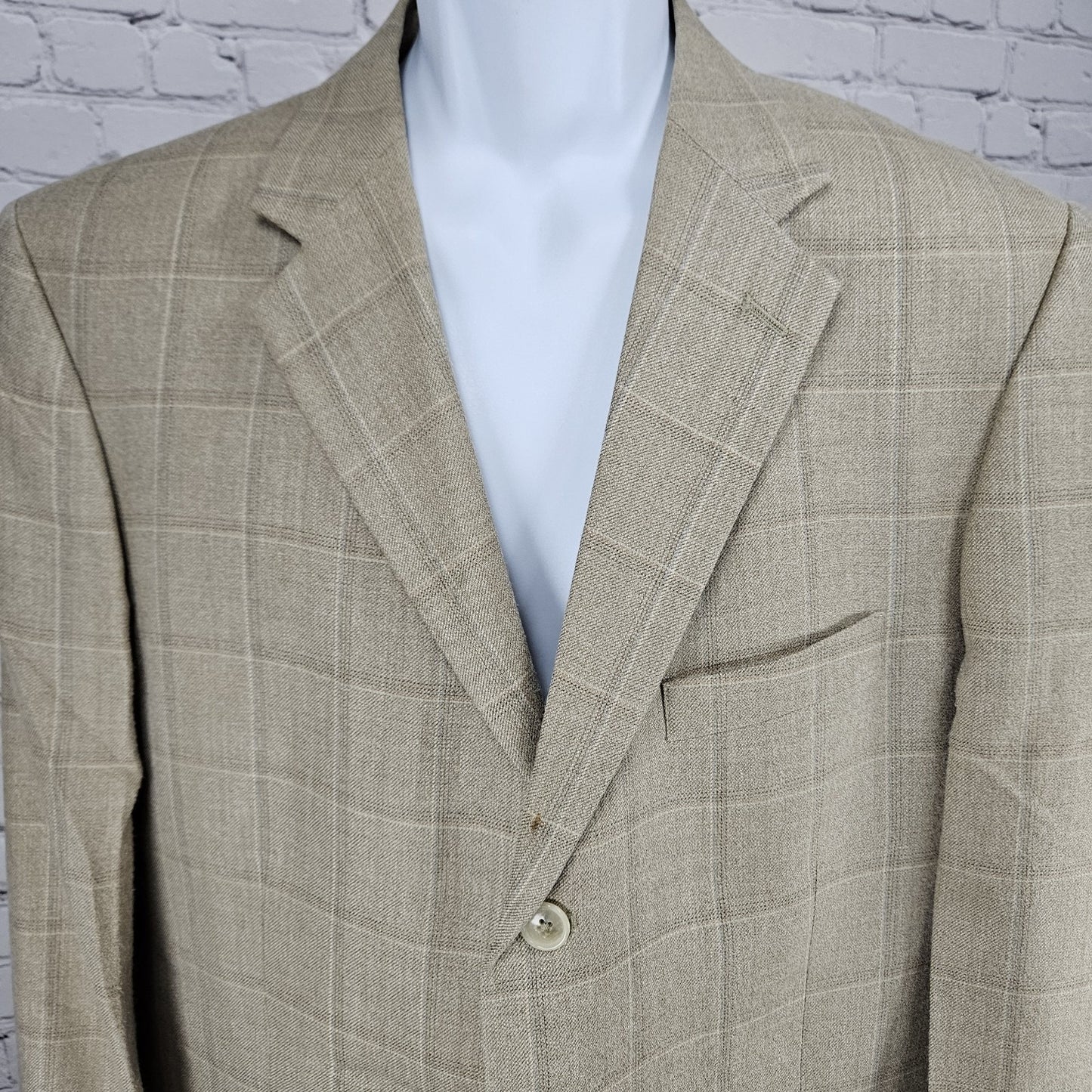Stafford Beige Silk Wool Executive 3 Button Ventless Notch Blazer Sport Coat 42R