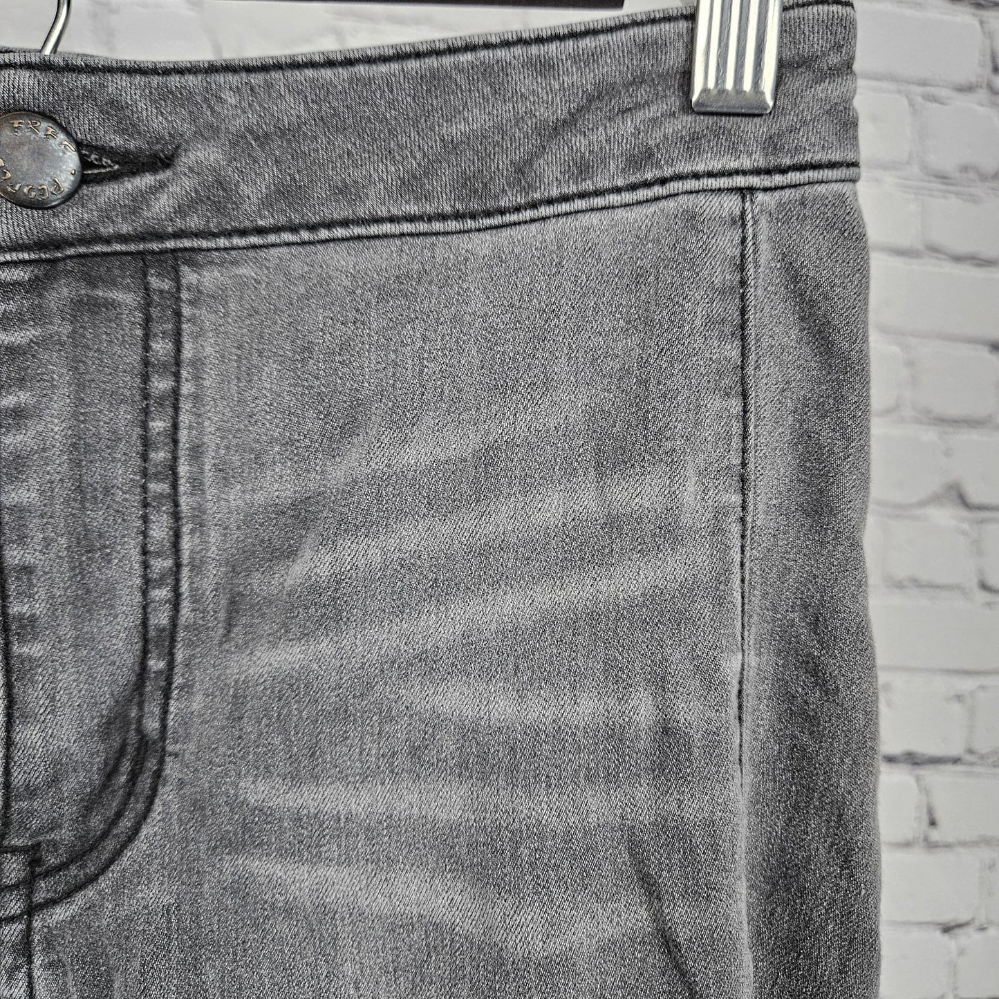 Free People Grey Mid Rise Raw Hem Super Flare Stretch Jeans 25 (24x33)