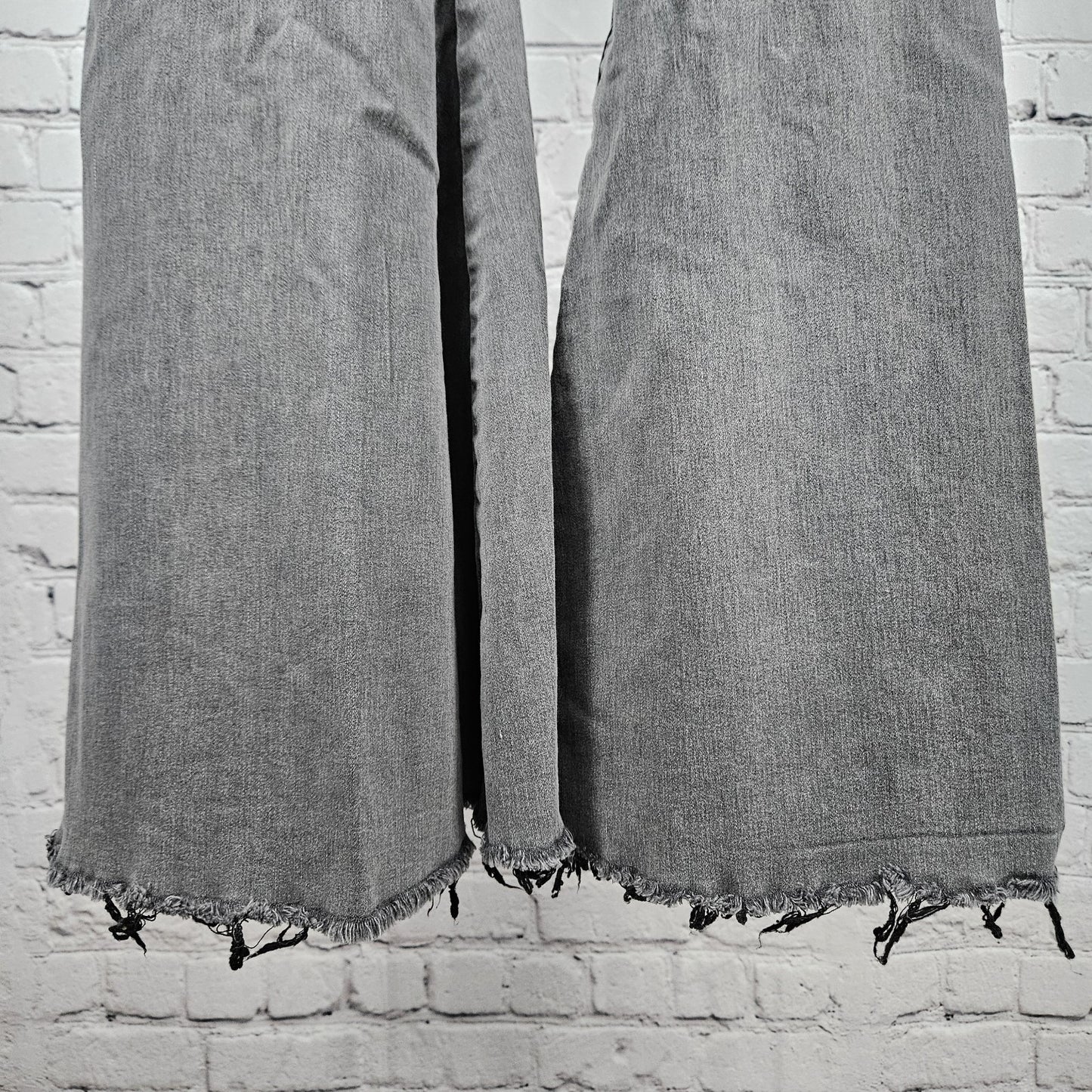 Free People Grey Mid Rise Raw Hem Super Flare Stretch Jeans 25 (24x33)