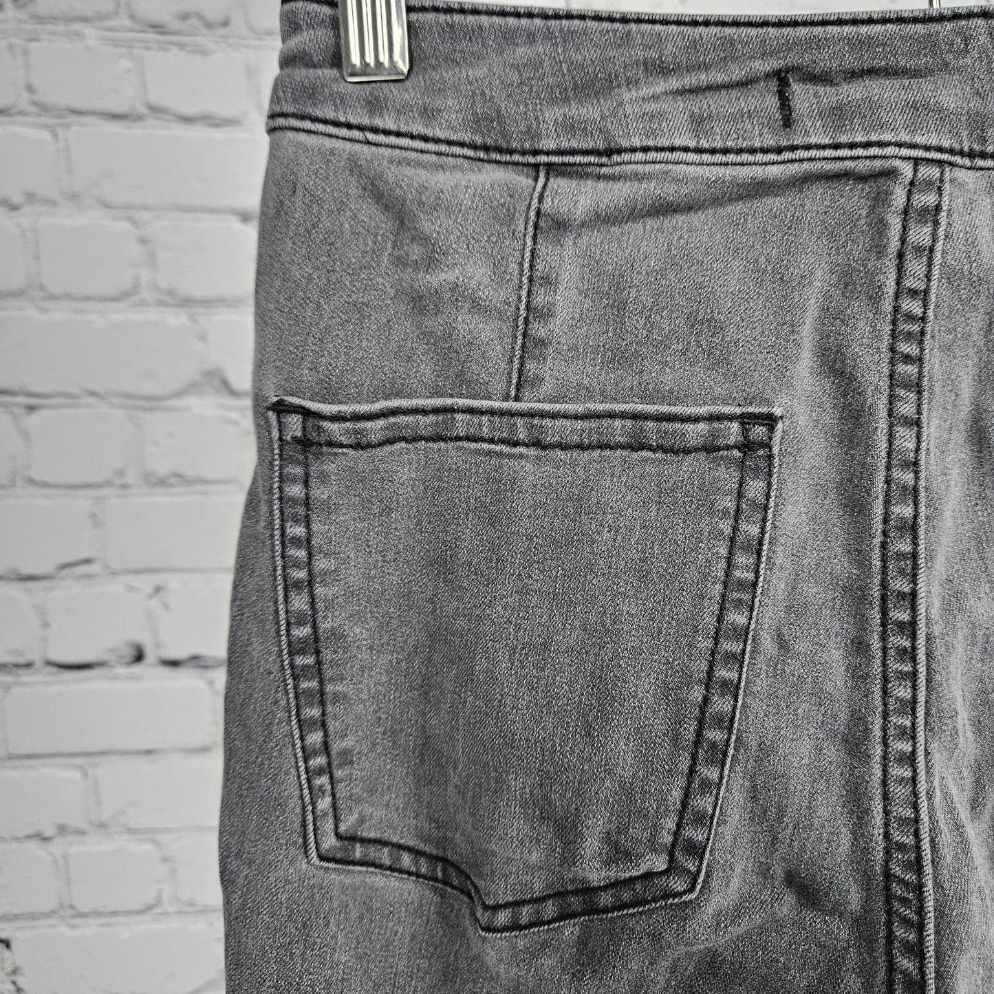 Free People Grey Mid Rise Raw Hem Super Flare Stretch Jeans 25 (24x33)