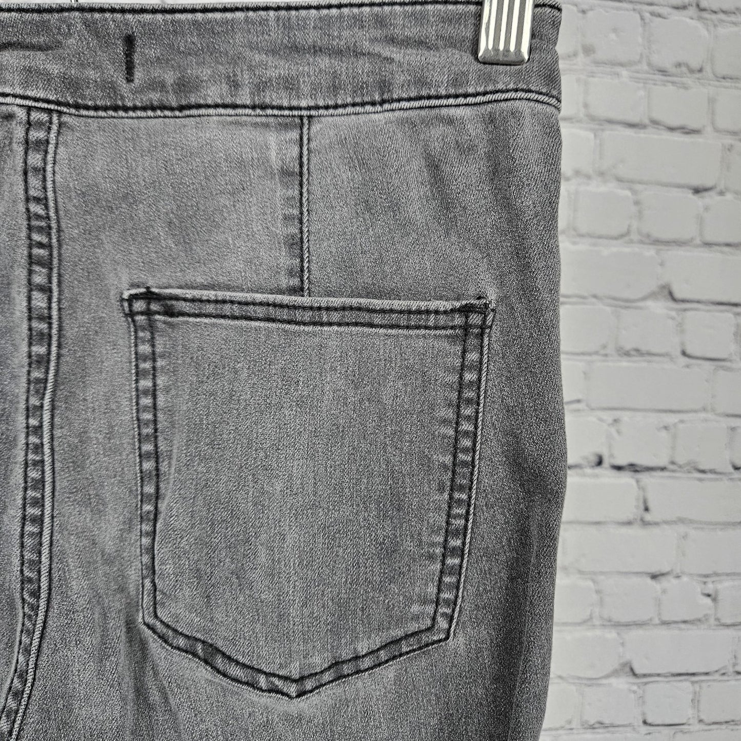 Free People Grey Mid Rise Raw Hem Super Flare Stretch Jeans 25 (24x33)