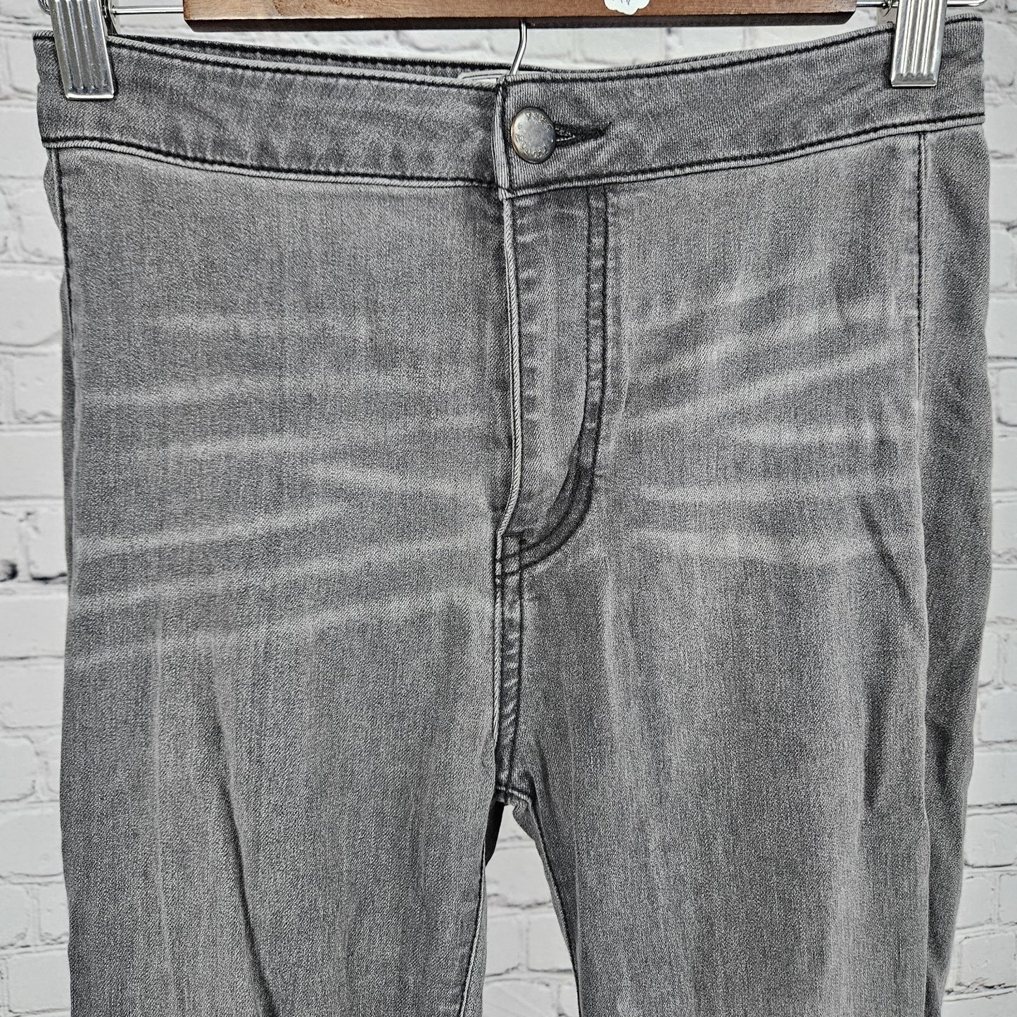 Free People Grey Mid Rise Raw Hem Super Flare Stretch Jeans 25 (24x33)