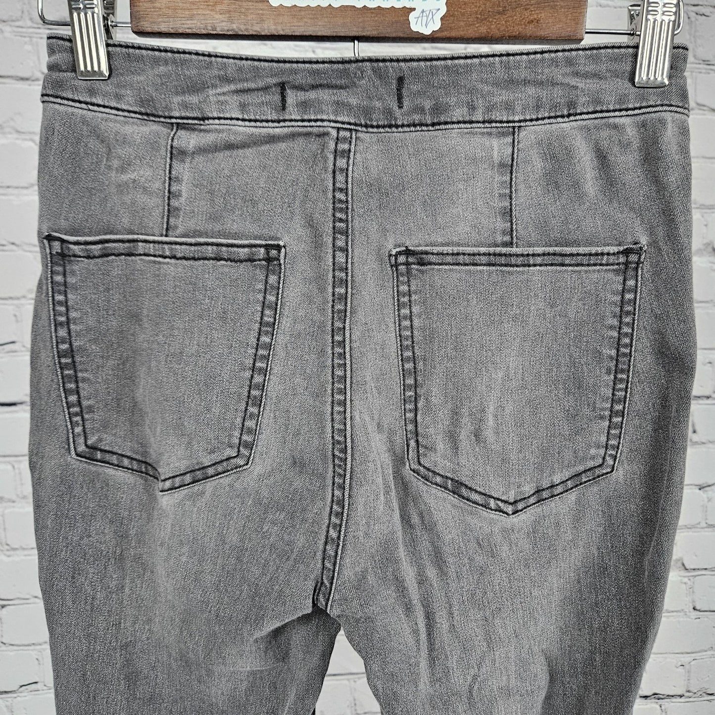 Free People Grey Mid Rise Raw Hem Super Flare Stretch Jeans 25 (24x33)