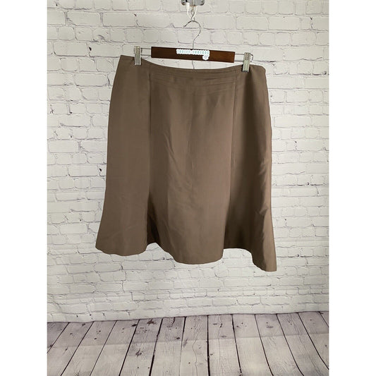 Valerie Stevens Solid Brown 100% Silk Side Zip Lined Knee Length Skirt 12