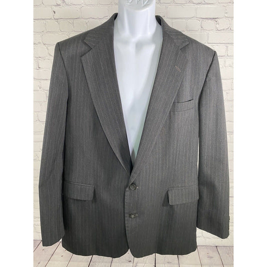 Imperial By Haggar Dark Gray Striped Two Button Blazer Jacket Men’s 44R