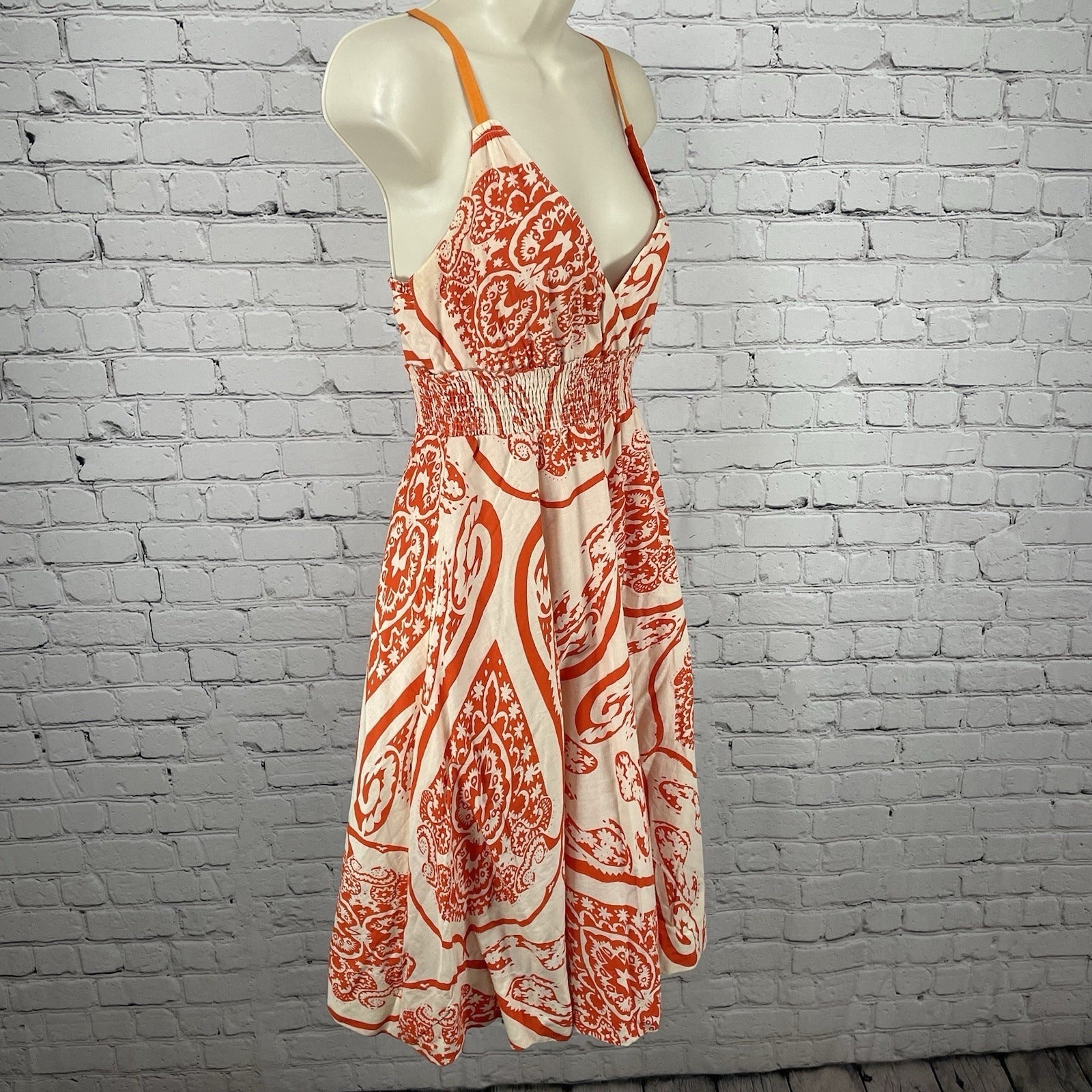Maeve Anthropologie Orange Paisley 100% Cotton Smocked Waist A Line Dr – Thrift Threads Maeve Anthropologie Orange Paisley 100% Cotton Smocked Waist A Line Dr – Thrift Threads