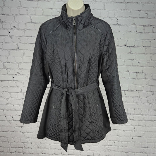 Sebby Collection Black Quilted Belted Stretch Knit Sides Insulated Jacket XL