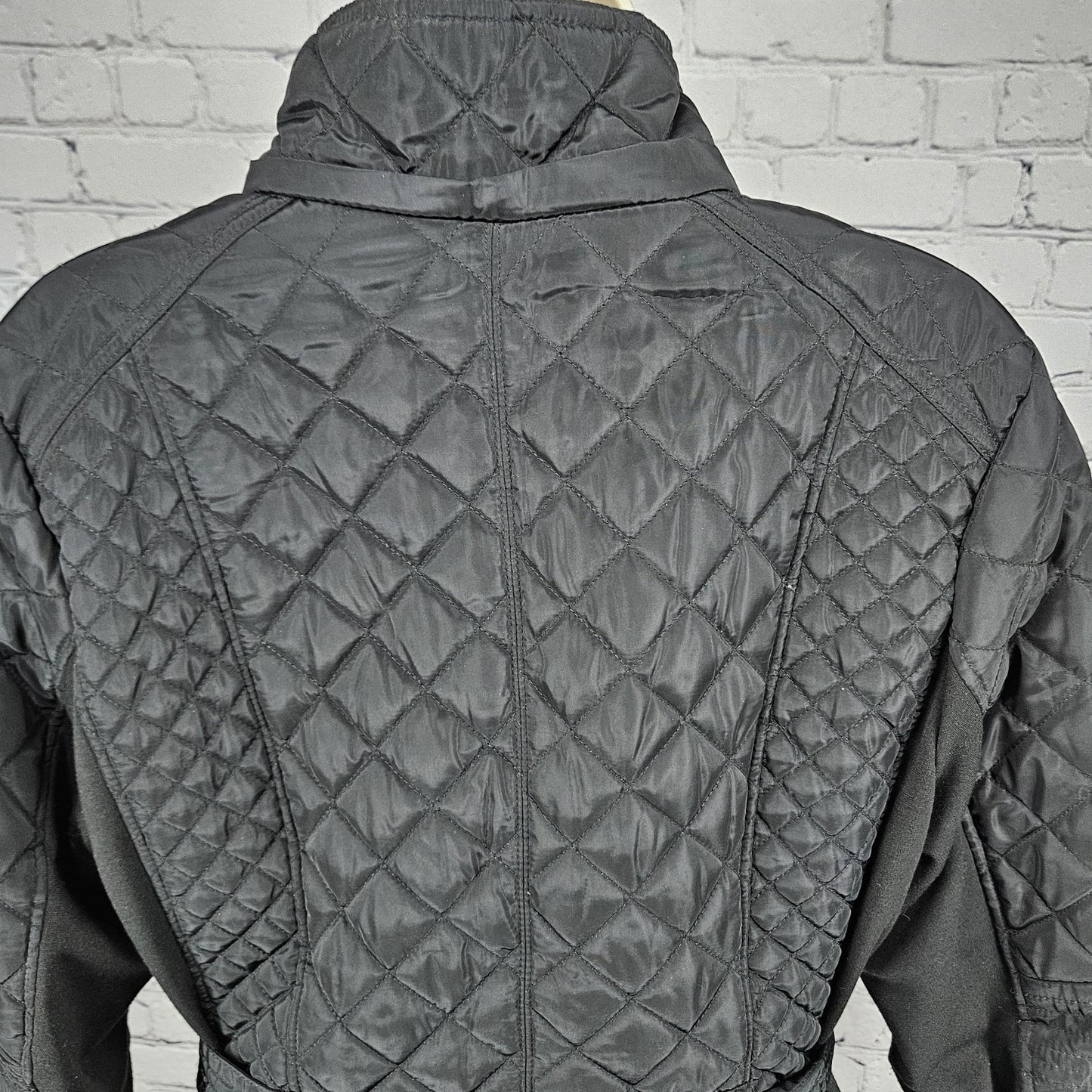 Sebby Collection Black Quilted Belted Stretch Knit Sides Insulated Jacket XL