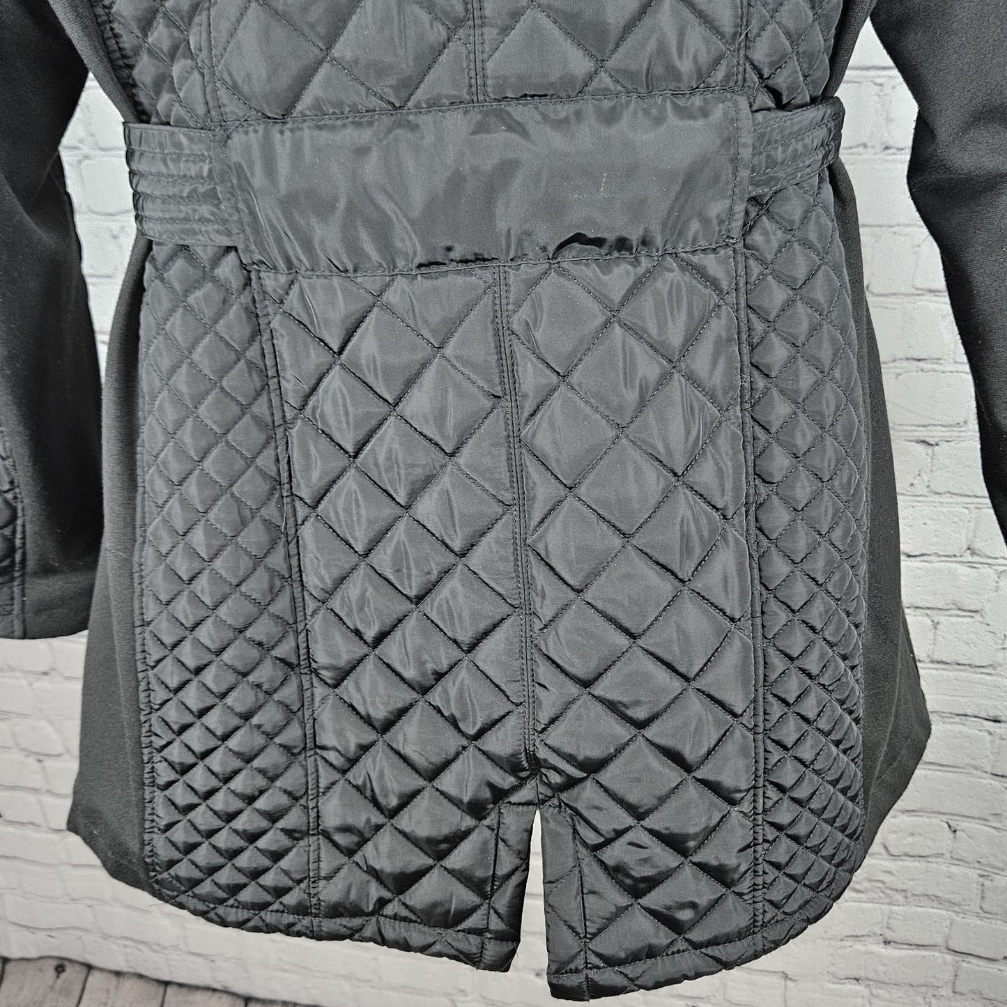 Sebby Collection Black Quilted Belted Stretch Knit Sides Insulated Jacket XL