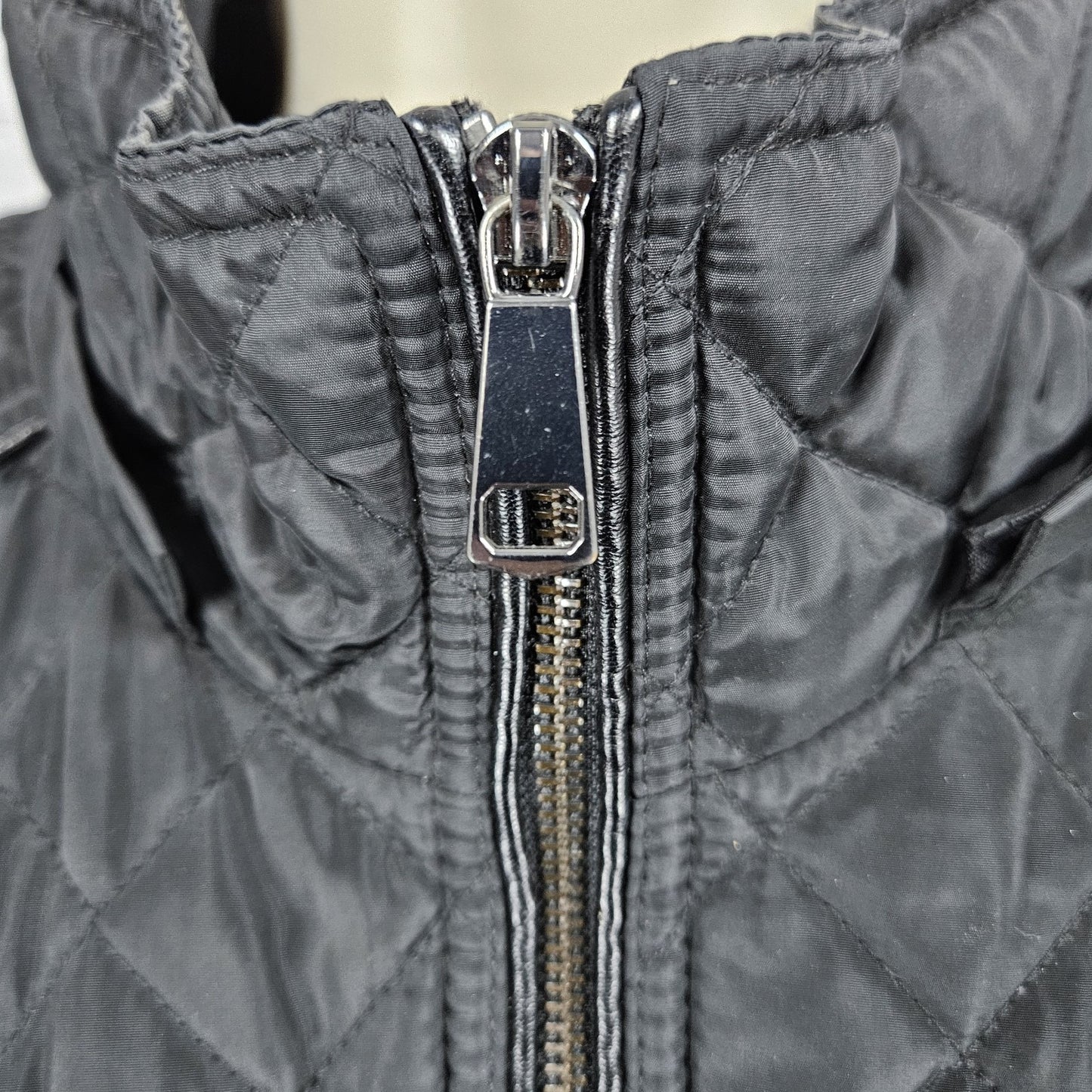 Sebby Collection Black Quilted Belted Stretch Knit Sides Insulated Jacket XL