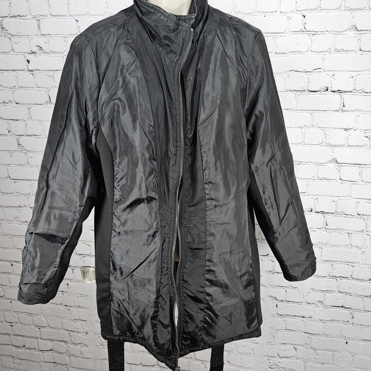 Sebby Collection Black Quilted Belted Stretch Knit Sides Insulated Jacket XL