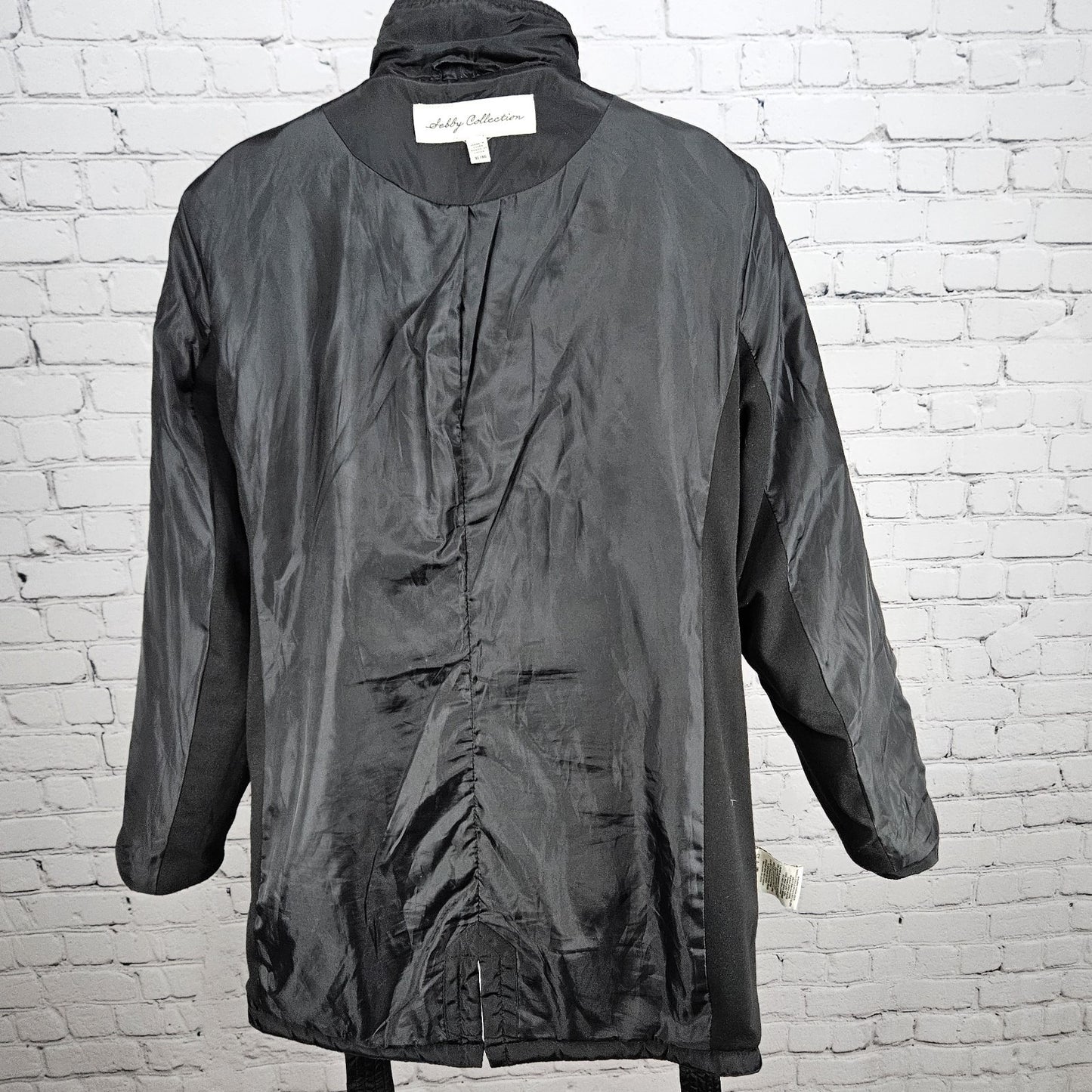 Sebby Collection Black Quilted Belted Stretch Knit Sides Insulated Jacket XL