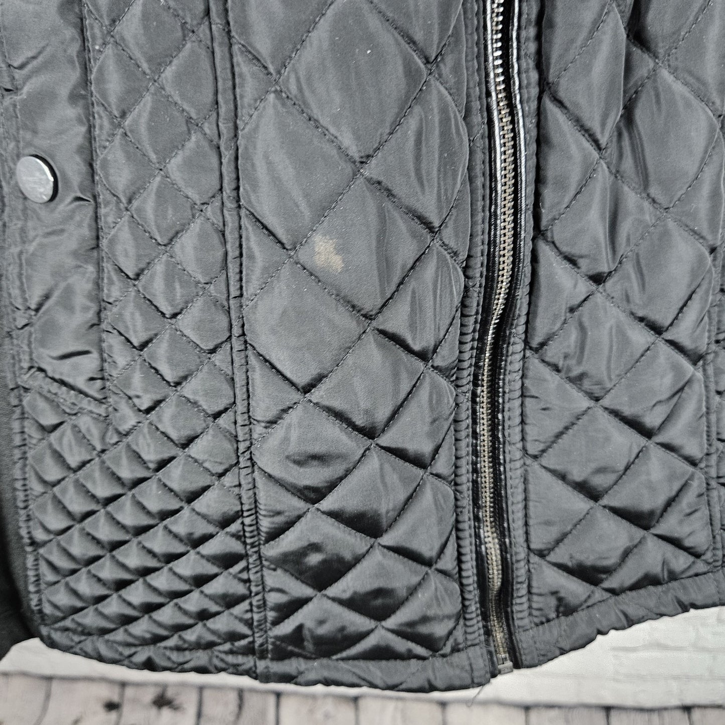 Sebby Collection Black Quilted Belted Stretch Knit Sides Insulated Jacket XL