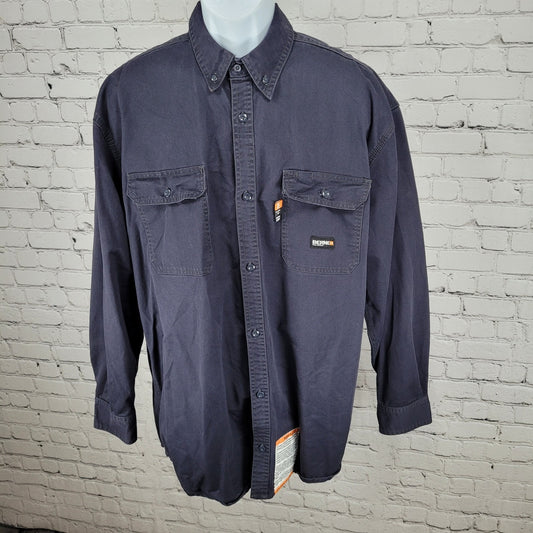 Berne Blue Flame Resistant HRC2 Workwear Button Down Long Sleeve Shirt Size XLT