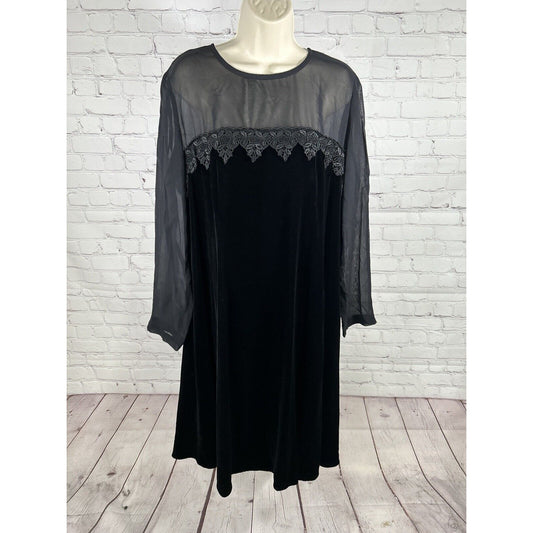 NWD VTG Carole Little Dresses Sheer Sleeves Black Velvet Long Sleeve Dress 16