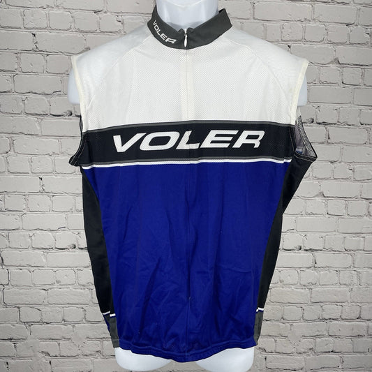 Voler Blue White Mesh Cycling Zipped Jersey Club Raglan USA Made Size XL