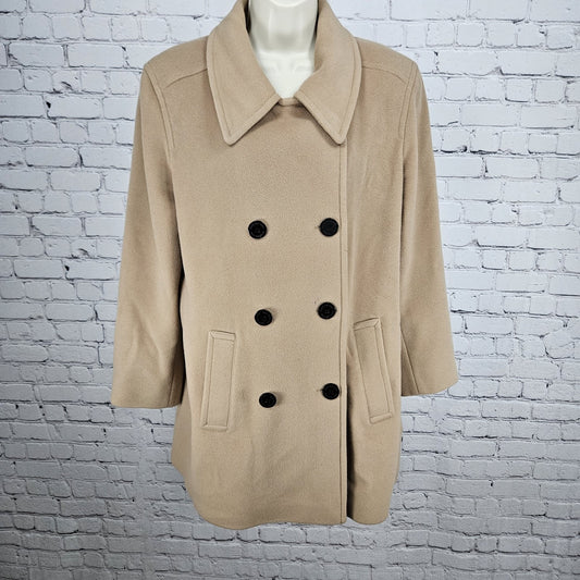 Marc New York Tan Wool Cashmere Blend Buttoned Lined Pea Coat Overcoat 12
