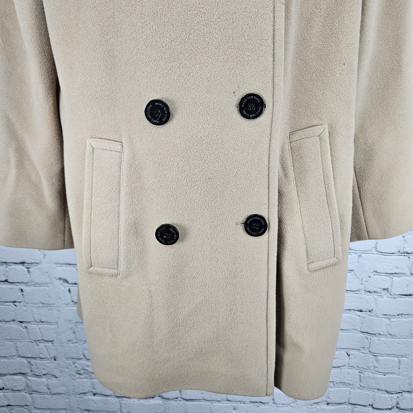 Marc New York Tan Wool Cashmere Blend Buttoned Lined Pea Coat Overcoat 12