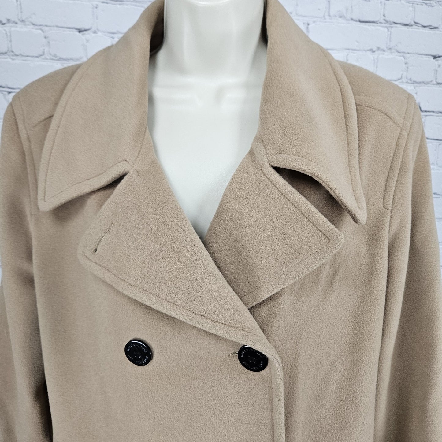 Marc New York Tan Wool Cashmere Blend Buttoned Lined Pea Coat Overcoat 12