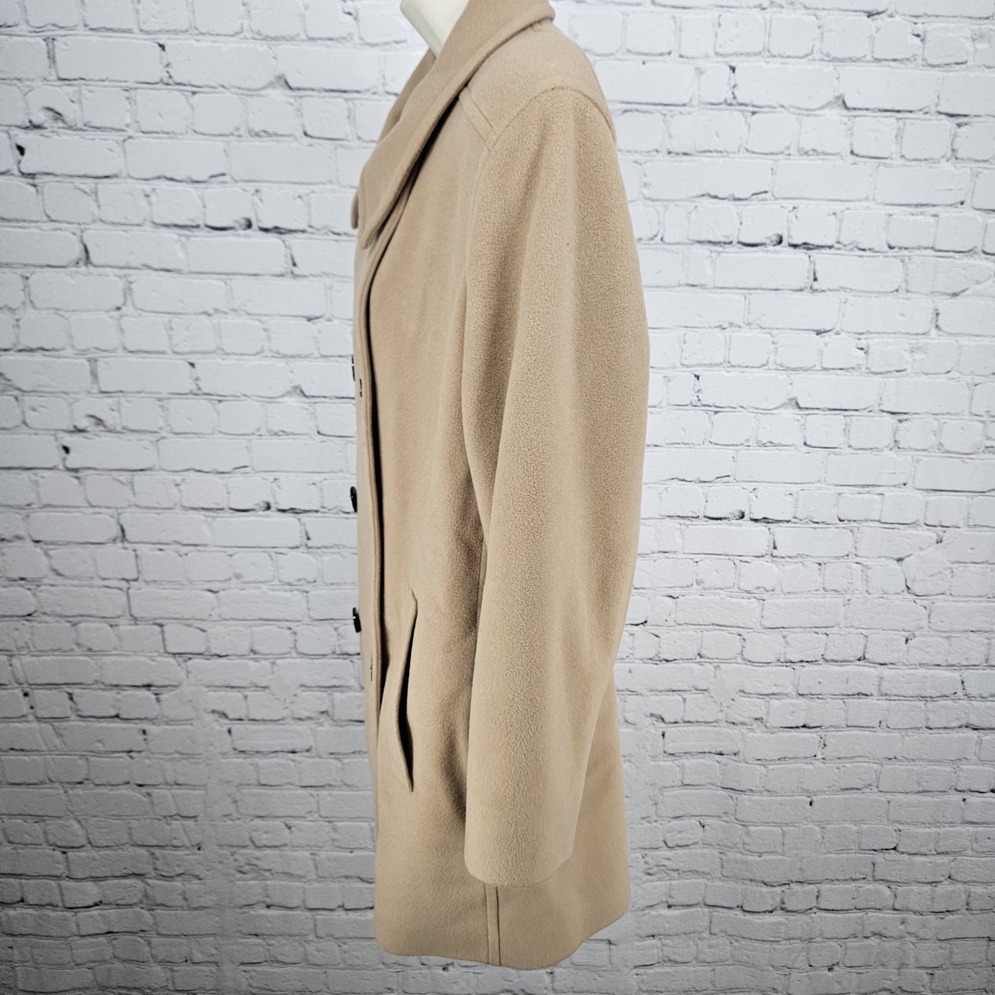 Marc New York Tan Wool Cashmere Blend Buttoned Lined Pea Coat Overcoat 12