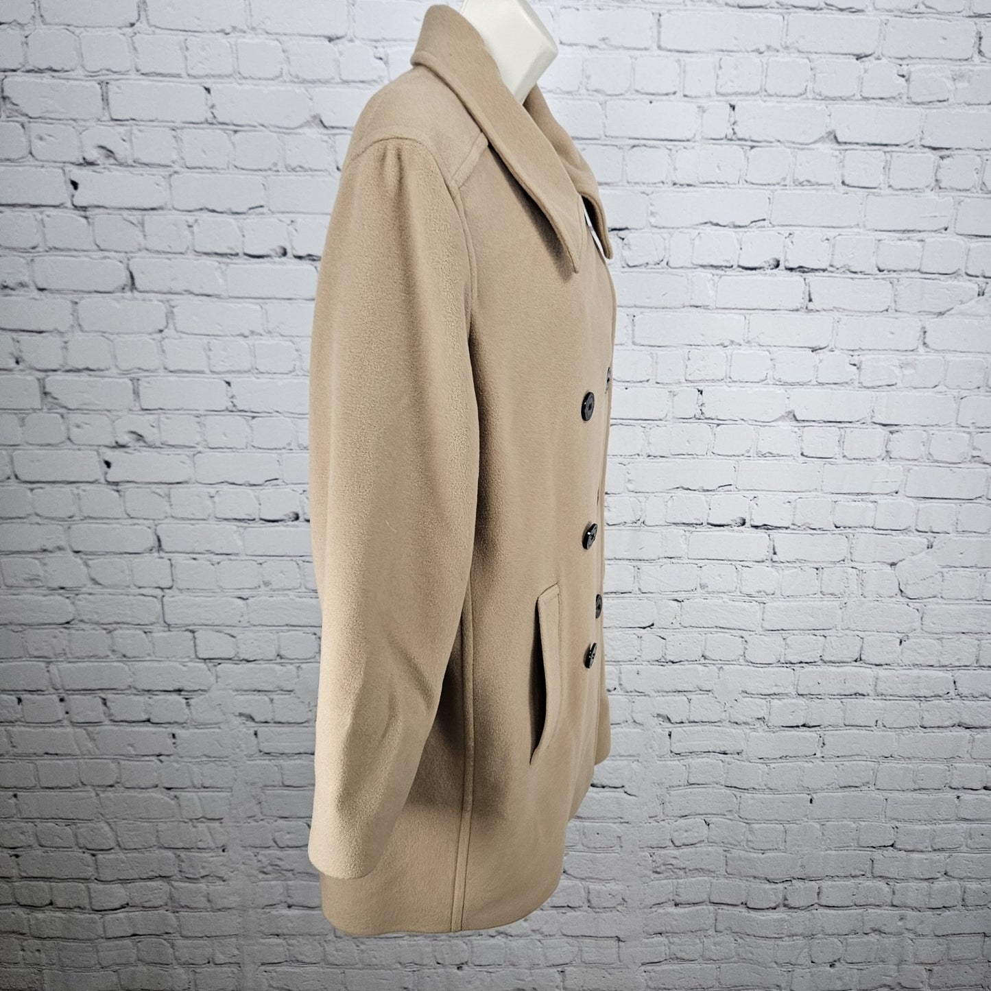 Marc New York Tan Wool Cashmere Blend Buttoned Lined Pea Coat Overcoat 12