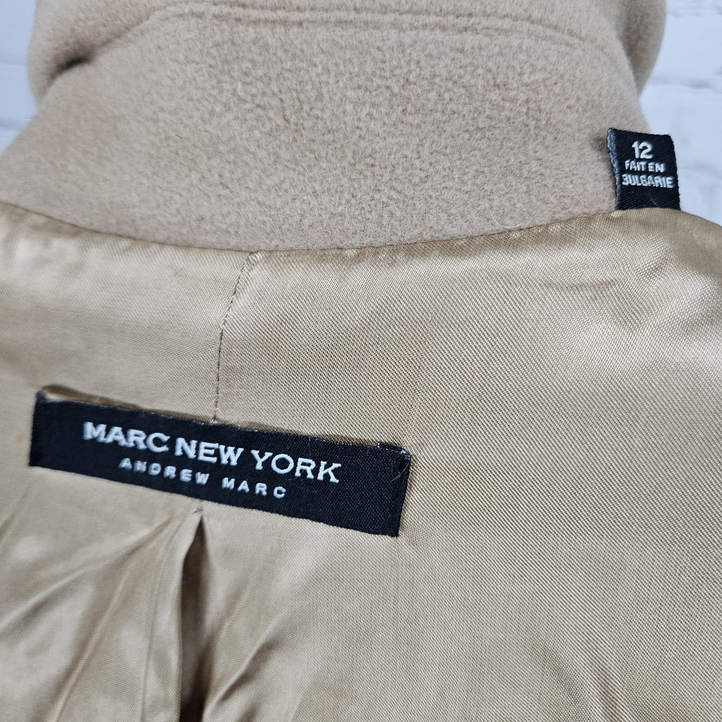 Marc New York Tan Wool Cashmere Blend Buttoned Lined Pea Coat Overcoat 12