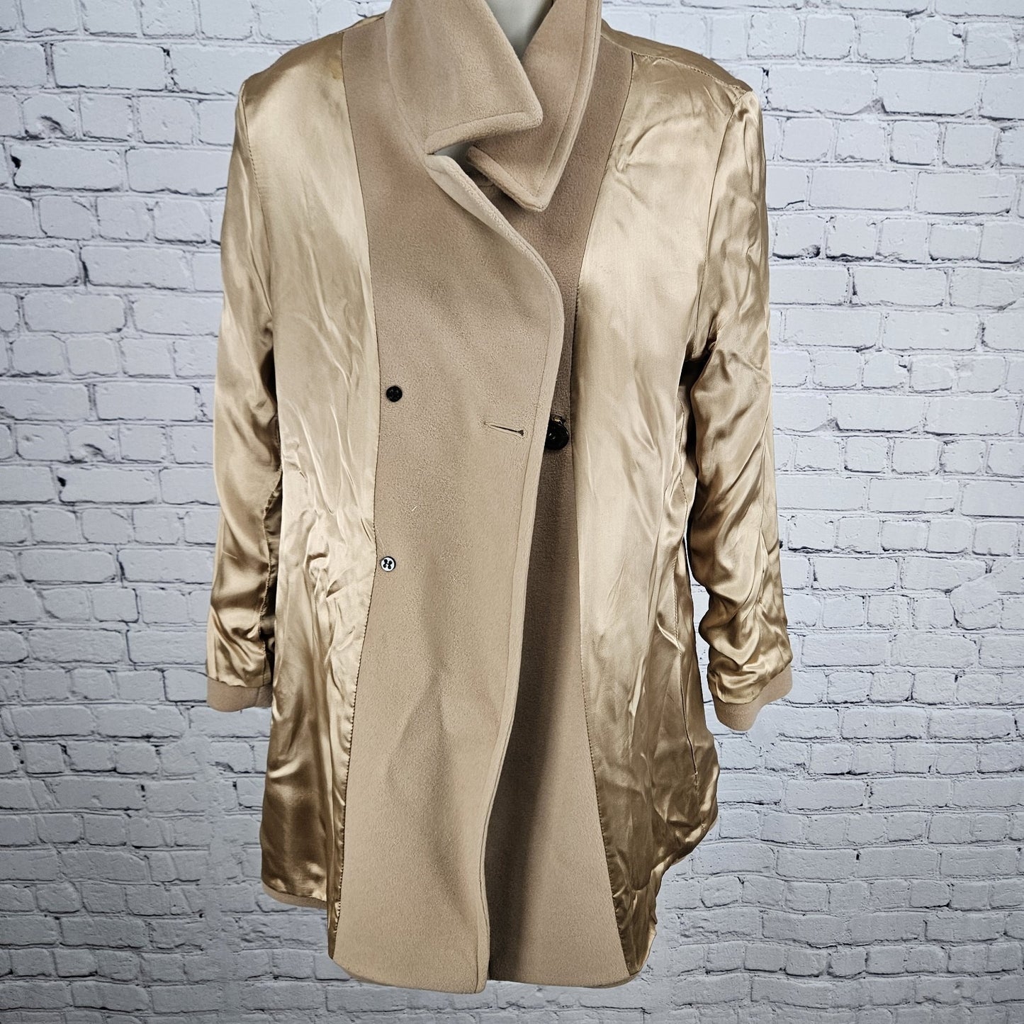 Marc New York Tan Wool Cashmere Blend Buttoned Lined Pea Coat Overcoat 12