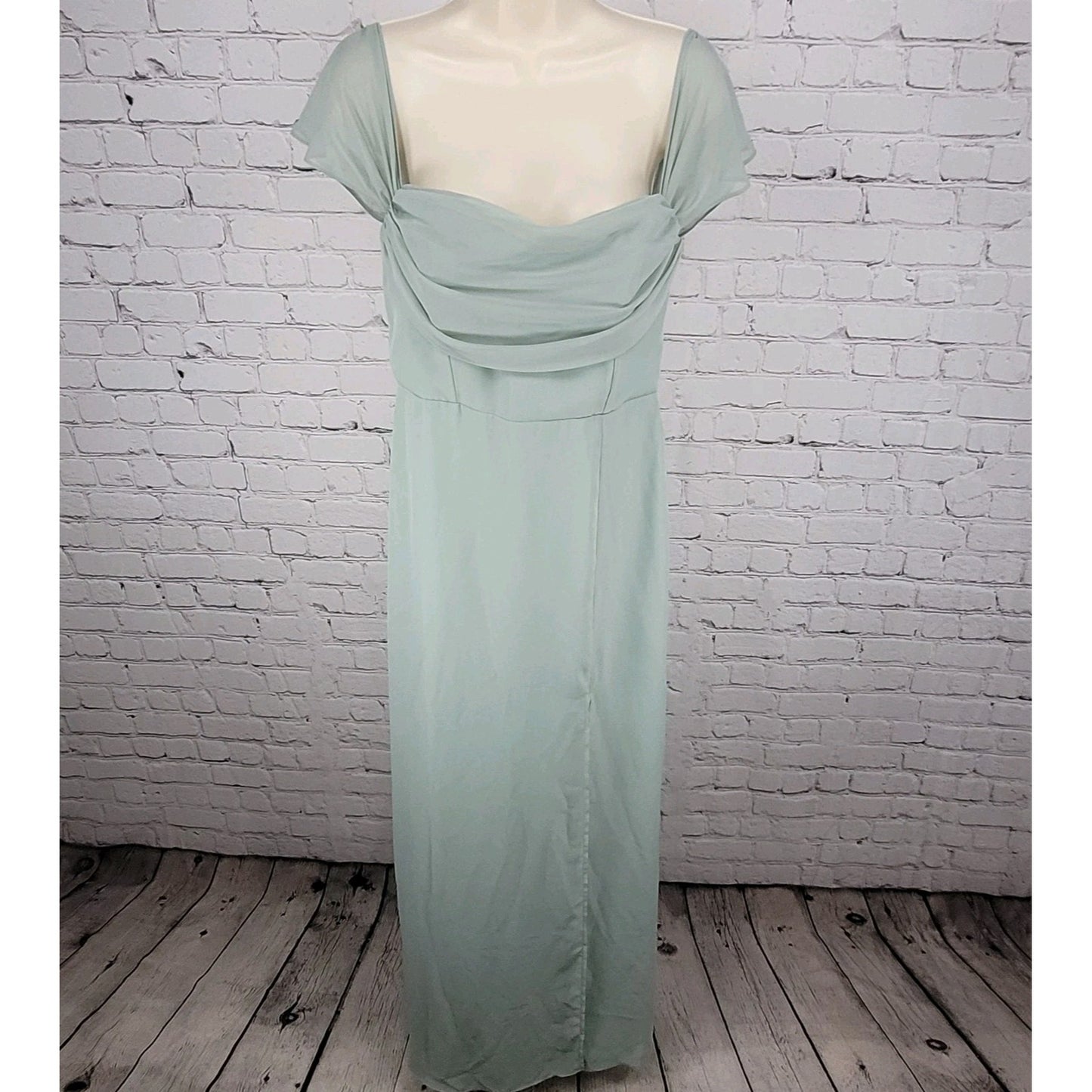Birdy Grey Green Chiffon Removable Sleeves Side Slit Dress Size Small S