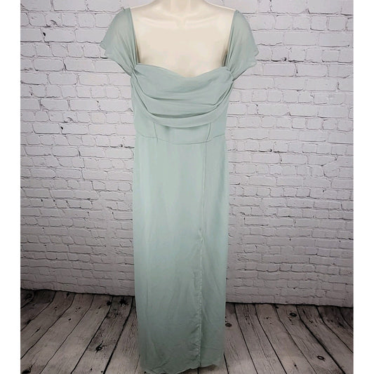 Birdy Grey Green Chiffon Removable Sleeves Side Slit Dress Size Small S